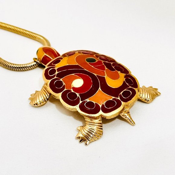 Rare Vintage Eisenberg Enameled Turtle Pendant Necklace - Excellent - Picture 5 of 11